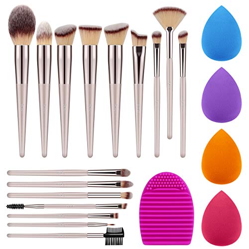 Syntus Makeup Brush Set, 16 Makeup Brushes & 4 Blender Sponges & 1 Brush Cleaner Premium Synthetic Foundation Powder Kabuki Blush Concealer Eye Shadow Champagne Gold Makeup Brush Kit