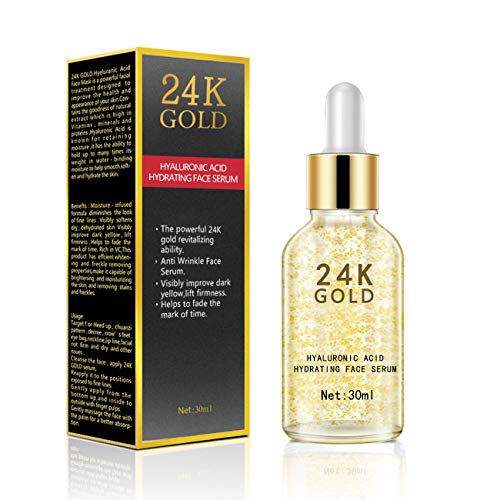 24K Gold Face Serum, Anti-Aging Skin Repair, Topical Facial Serum with Hyaluronic Acid, Helps with Moisture, Firm and Whitening Skin (1 FL OZ)