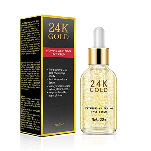 24K Gold Face Serum, Anti-Aging Skin Repair, Topical Facial Serum with Vitamin C, Helps with Moisture, Firm and Whitening Skin (1 FL OZ)