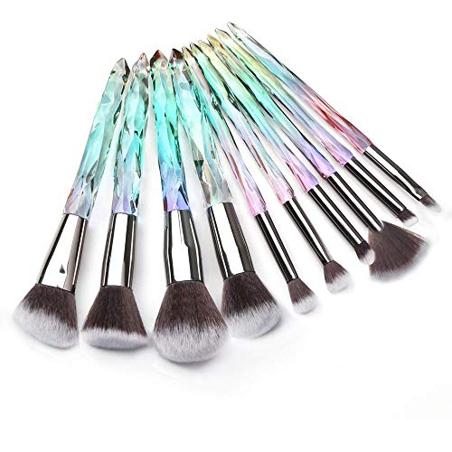 Adpartner 10PCS Makeup Brushes Crystal Handle Makeup Brush Set Premium Rainbow Color, Professional Kabuki Cosmetic Brush for Powder Foundation Concealer Blush Eye Shadow Eyebrow Makeup Kit - A