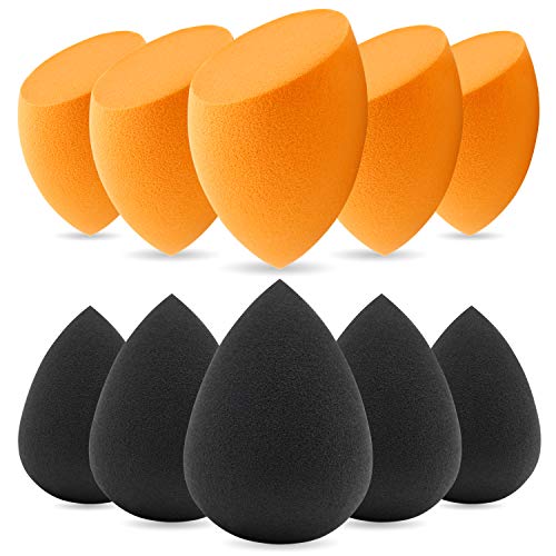 BEAKEY Makeup Sponge, 10 Pcs Latex-free and Vegan Makeup Blender Beauty Sponge, Flawless for Cream, Liquid Foundation & Powder Application (Orange & Black)