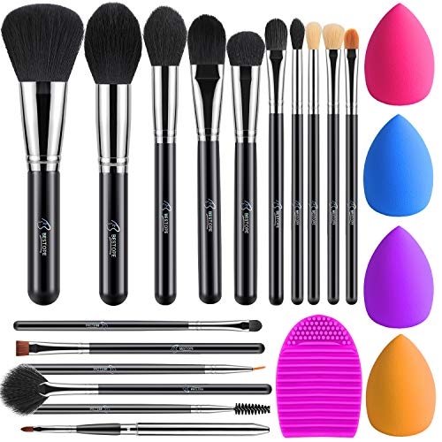 BESTOPE 16Pcs Makeup Brushes Set, 4Pcs Beauty Blender Sponge Set and 1 Brush Cleaner, Premium Synthetic Foundation Brushes Blending Face Powder Eye Shadows Make Up Brushes Kit