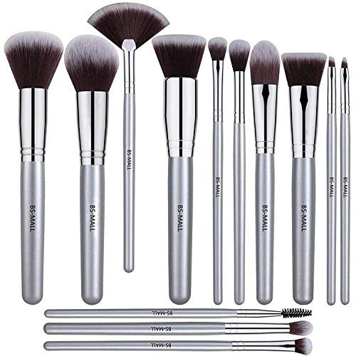 BS-MALL 13 PCS Makeup Brush Set Premium Synthetic Silver Foundation Blending Blush Face Powder Brush Makeup Brush Kit