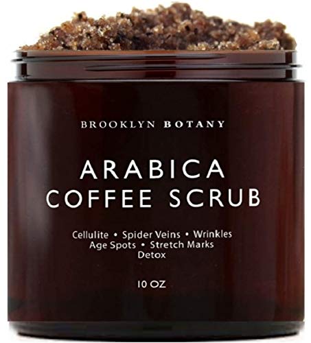 Brooklyn Botany Arabica Coffee Body Scrub & Face Scrub - 100% Natural - Coconut and Shea Butter - Best Anti Cellulite & Stretch Mark Treatment, Spider Vein Therapy for Varicose Veins & Eczema - 10 oz