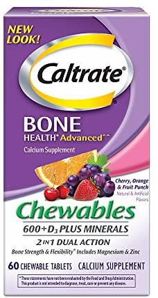 Caltrate 600+D3 Plus Minerals (Cherry, Orange, and Fruit Punch, 60 Count) Calcium & Vitamin D3 Chewable Supplement, 600mg Calcium