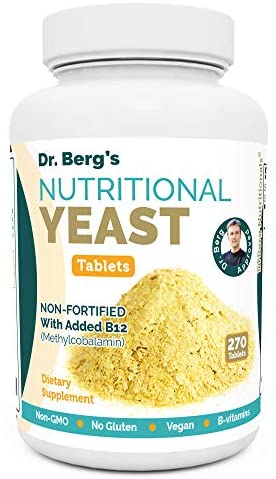 Dr. Berg's Nutritional Yeast Tablets – Non-Fortified Natural B12 Added - with All 8 B Vitamin Complex – No Gluten Non-GMO Non Synthetics - 270 Vegan Tablets Dietary Supplements