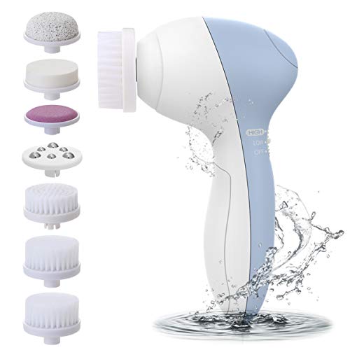 Facial Cleansing Brush [Newest 2020], PIXNOR Waterproof Face Spin Brush with 7 Brush Heads for Deep Cleansing, Gentle Exfoliating, Removing Blackhead, Massaging