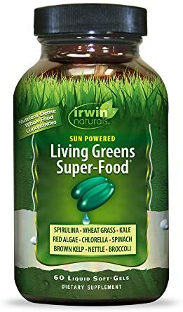 Irwin Naturals Sun Powered Living Greens Super-Food - Whole Food Concentrates with Spirulina, Wheat Grass, Chlorella, Digestive Enzymes & More - Energizing Nutritional Supplement - 60 Liquid Softgels