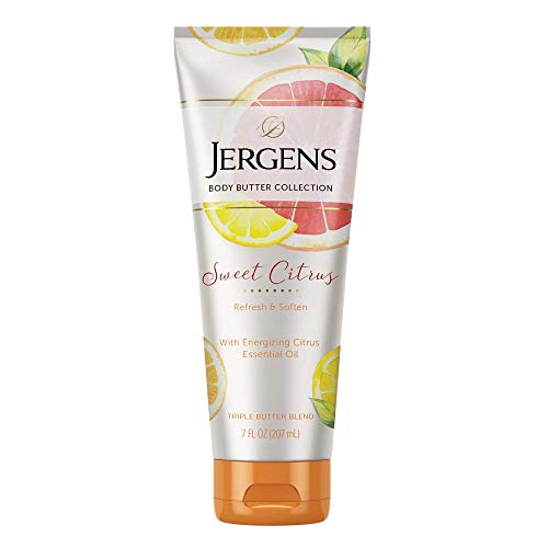 Jergens Sweet Citrus Body Butter Moisturizer, 7 Ounce Lotion, with Essential Oil, for Indulgent Moisturization