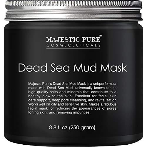 MAJESTIC PURE Dead Sea Mud Mask - Natural Face and Skin Care for Women and Men - Best Black Facial Cleansing Clay for Blackhead, Whitehead, Acne and Pores - 8.8 fl. Oz