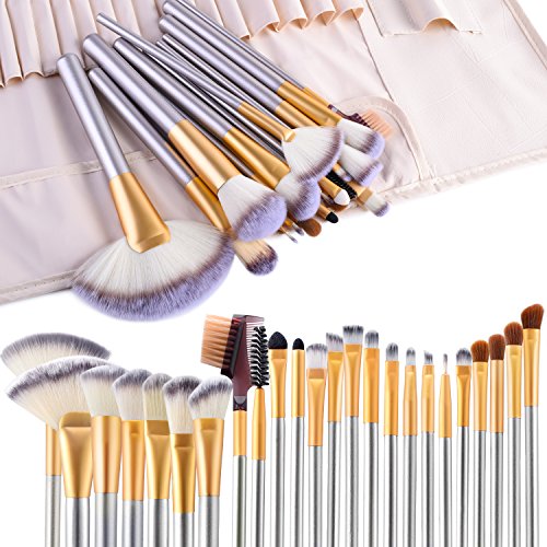 Make up Brushes, VANDER LIFE 24pcs Premium Cosmetic Makeup Brush Set for Foundation Blending Blush Concealer Eye Shadow, Cruelty-Free Synthetic Fiber Bristles, Travel Makeup bag Included, Champagne