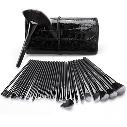 Makeup Brush Set, USpicy 32 Pcs Premium Synthetic Professional Makeup Brushes Essential Cosmetics With Case, Face Eye Shadow Eyeliner Foundation Blush Lip Powder Liquid Cream Blending Brush-Black