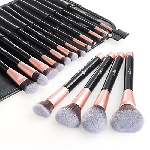 Makeup Brushes, Anjou 16pcs Makeup Brush Set Kit With Case Bag, Professional Premium Cosmetic Brushes for Foundation Blending Blush Concealer Eye Shadow, Cruelty-Free Synthetic Fiber Bristles,Rose