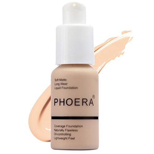 Matte Oil Control Concealer Foundation Cream,PHOERA New 30ml Long Lasting Waterproof Matte Liquid Foundation (102 Nude)