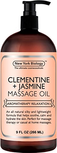 New York Biology Clementine and Jasmine Massage Oil - 100% Natural Ingredients - Sensual Body Oil Made with Essential Oils for Muscle Relaxation and Deep Tissue - 9 oz