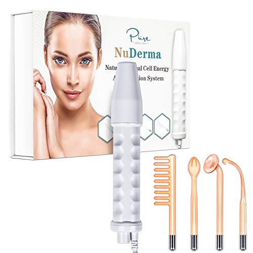 NuDerma Portable Handheld High Frequency Skin Therapy Wand Machine w/Neon - Acne Treatment - Skin Tightening - Wrinkle Reducing - Dark Circles - Puffy Eyes - Hair Follicle Stimulator