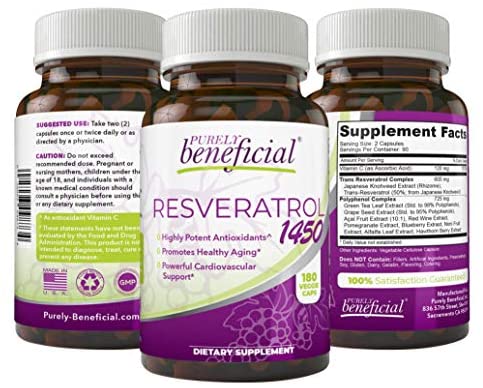 RESVERATROL1450-90day Supply, 1450mg per Serving of Potent Antioxidants & Trans-Resveratrol, Promotes Anti-Aging, Cardiovascular Support, Maximum Benefits (1bottle)