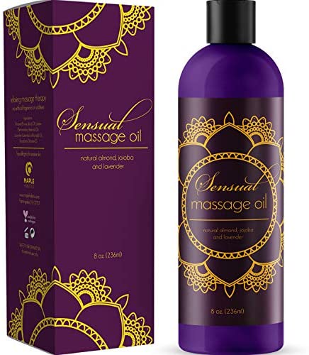 Sensual Massage Oil with Relaxing Lavender Almond Oil and Jojoba for Men and Women – 100% Natural Hypoallergenic Skin Therapy with No Artificial or Added Ingredients - Made by Maple Holistics