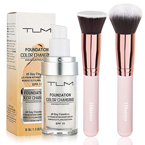 TLM Colour Changing Foundation，TLM Foundation Color Changing Foundation Brush Powder Brush Self Adjusting Warm Skin Foundation Makeup Base Face Moisturizing Liquid Cover Concealer SPF 15 Hilareco