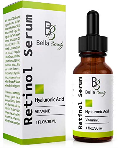 Anti Aging Hyaluronic Acid and Retinol Serum 2.5% for Face with Vitamin E For Oily Acne Skin - Best Retinol Facial Moisturizer - Reduce Fine Lines - Wrinkle - Dark Spots - Pure Organic Ingredients