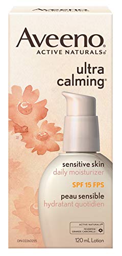 Aveeno Ultra-Calming Fragrance-Free Daily Facial Moisturizer for Sensitive, Dry Skin with SPF 15 Sunscreen, Calming Feverfew & Nourishing Oat, 4 fl. oz