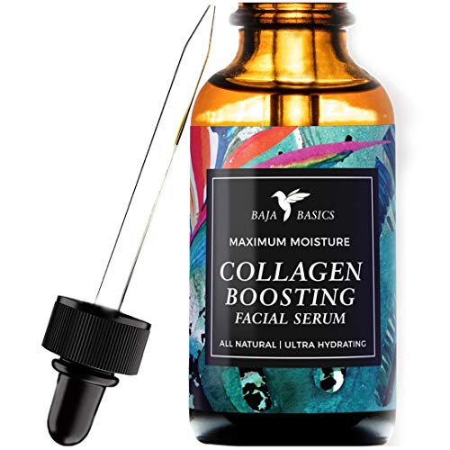 Collagen Boosting Facial Serum by Baja Basics 100% Natural, Skin Brightening, Anti Aging, Vitamin C, Deep Hydration for Dry Skin, Collagen Building, Organic Face Moisturizer 1oz