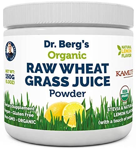 Dr. Berg's Organic Raw Wheat Grass Juice Powder with KamutTM - Natural Lemon Flavor - Rich in Vitamins, Chlorophyll & Trace Minerals - BioActive Dehydration & Ultra-Concentrated Nutrients (1 Pack)