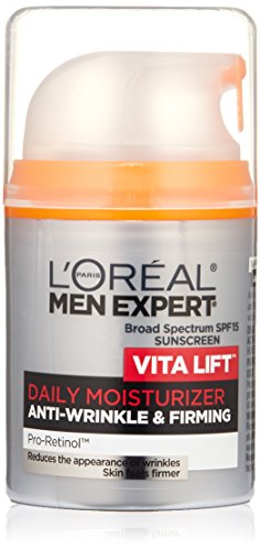 Face Moisturizer for Men, Lightweight Daily Face Lotion for men, L'Oreal Paris Skincare Men Expert Vitalift Anti-Wrinkle & Firming Face Moisturizer with SPF 15 Sunscreen and Pro-Retinol, 1.6 oz