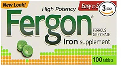 Fergon Iron Supplement, Tablets, 100 Count (Pack of 3)