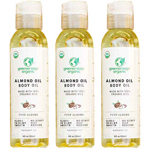 Greenerways Organic Almond Body Oil - Improves Complexion - Skin Moisturizing Oil for Glowing Skin - USDA Certified Oil - Promotes Healthy Looking Skin - Helps to Fade Scars - Pack of 3