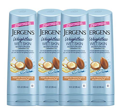 Jergens Wet Skin Body Moisturizer with Restoring Argan Oil, 10 Fl Oz (Pack of 4) (Packaging May Vary)