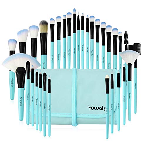 Makeup Brushes Set, 32pcs Blue Premium Cosmetic Make Up Brushes Foundation Blending Blush Concealer Shader Eyeshadow Eyeliner Compatible withTravel Makeup Bag