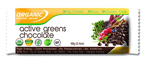 Organic Food Bar - Active Greens Chocolate Bars, USDA Organic Active Greens Bar with Superfood Blend with Powerful Antioxidants (Pack of 12, 2.3 oz)