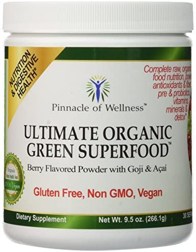 Pinnacle of Wellness Ultimate Organic Green Superfood Powder - Berry Flavor - 30 Servings 9.5oz (266.1g)