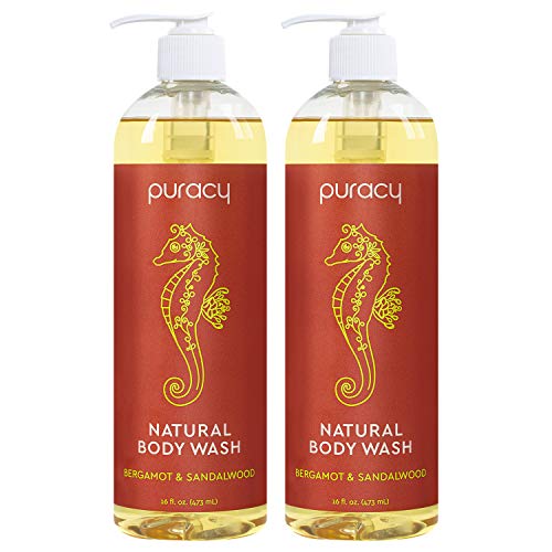 Puracy Body & Hand Wash, Bergamot & Sandalwood, Natural Shower Gel for Men and Women, 16 Oz (2-Pk)