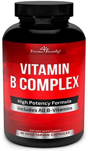 Super B Complex Vitamins - All B Vitamins Including B12, B1, B2, B3, B5, B6, B7, B9, Folic Acid - Vitamin B Complex Supplement for Stress, Energy and Healthy Immune System - 90 Vegetarian Capsules