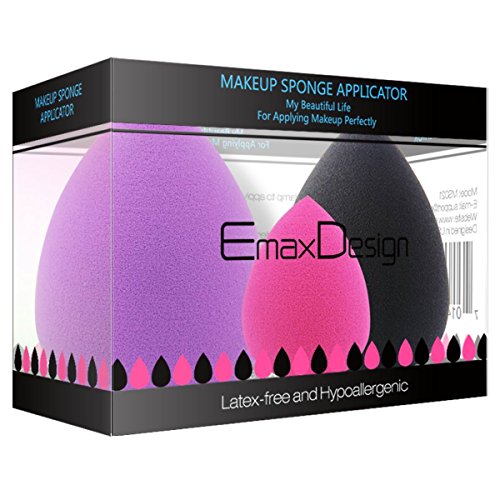 [Updated Version] EmaxDesign 3 Piece Makeup Blender Sponge Set, Foundation Blending Blush Concealer Eye Face Powder Cream Cosmetics Beauty Makeup Sponges. latex free, non-allergenic and odour free.