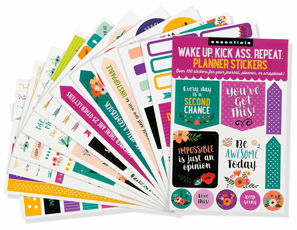 Essentials Planner Stickers — Wake Up Kick Ass Repeat (Set of 150 Stickers)