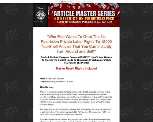 Article Master Series :: 15000 No Restriction PLR Articles Pack